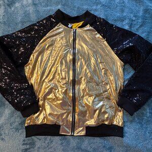 iEFiEL Girls Gold Metallic Jacket Long Sleeve Sequins HipHop Dance Costume Sz.16
